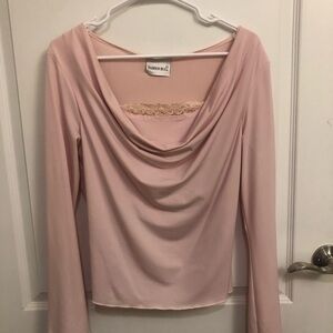 Pink Cowl Neck Long Sleeve Top